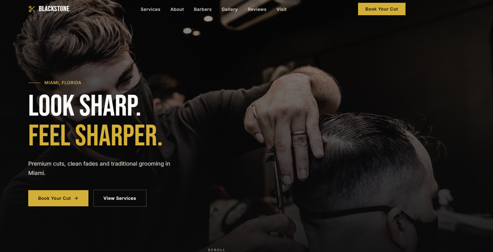 Blackstone barbershop website concept homepage designed by OVRIA Studio