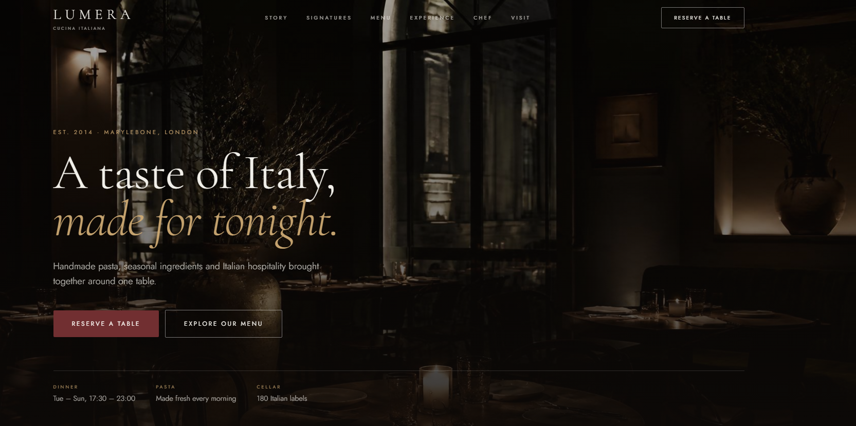 Lumera Cucina Italiana restaurant website concept designed by OVRIA Studio